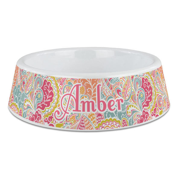 Custom Abstract Foliage Plastic Dog Bowl - Large (Personalized)