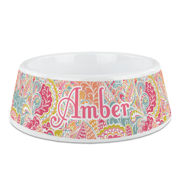 Custom Abstract Foliage Plastic Dog Bowl - Medium (Personalized)