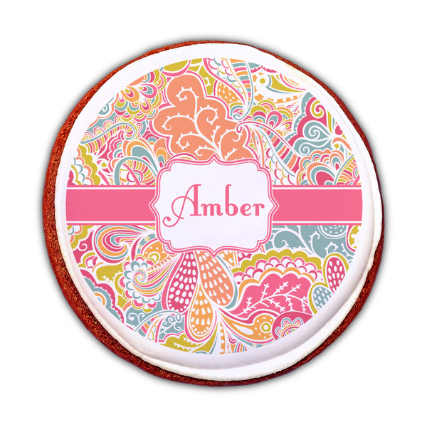 Abstract Foliage Printed Icing Circle - Medium - On Cookie