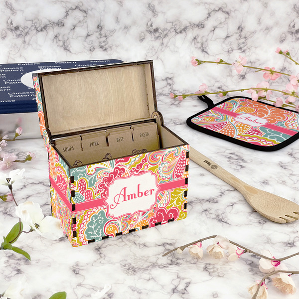 Abstract Foliage Recipe Box - Full Color - In Context