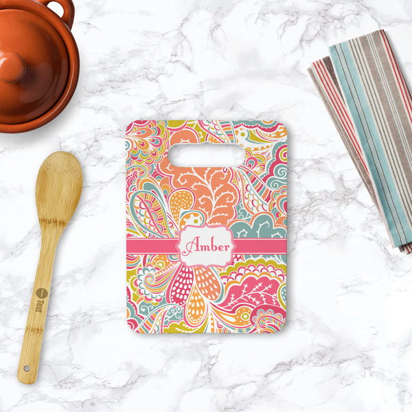 Abstract Foliage Rectangle Trivet with Handle - LIFESTYLE