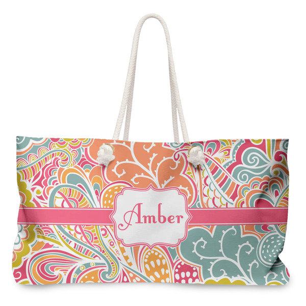 Custom Abstract Foliage Large Tote Bag with Rope Handles (Personalized)