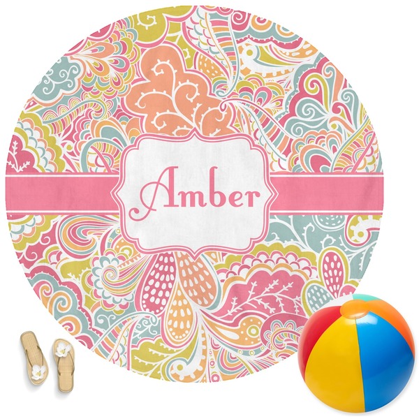 Custom Abstract Foliage Round Beach Towel (Personalized)