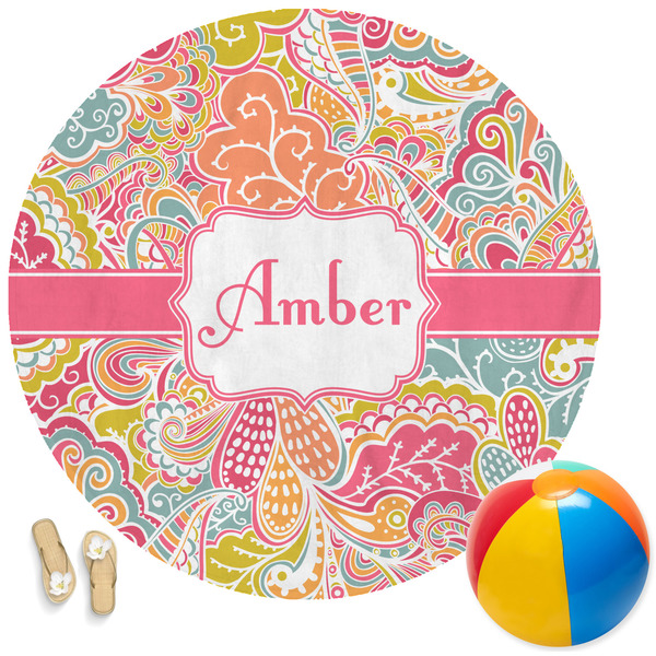 Custom Abstract Foliage Round Beach Towel (Personalized)