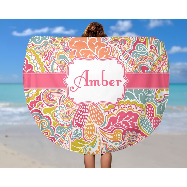 Abstract Foliage Round Beach Towel - In Use