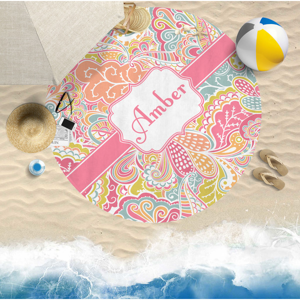 Abstract Foliage Round Beach Towel Lifestyle