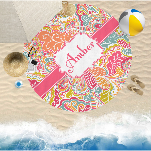 Abstract Foliage Round Beach Towel Lifestyle