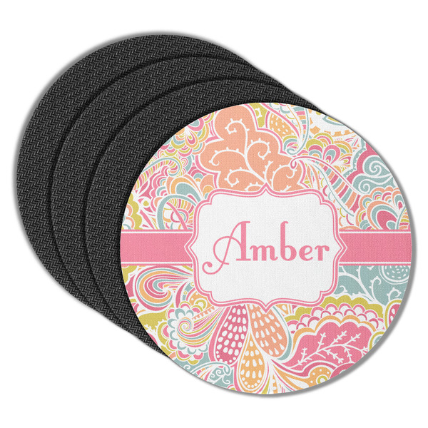Custom Abstract Foliage Round Rubber Backed Coasters - Set of 4 (Personalized)