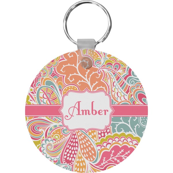 Custom Abstract Foliage Round Plastic Keychain (Personalized)