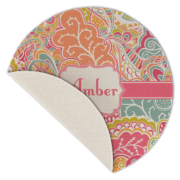 Abstract Foliage Round Linen Placemats - Front (folded corner single sided)