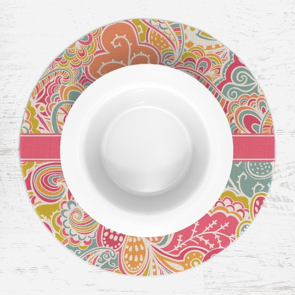Abstract Foliage Round Linen Placemats - LIFESTYLE (single)