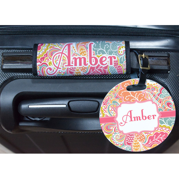 Abstract Foliage Round Luggage Tag & Handle Wrap - In Context