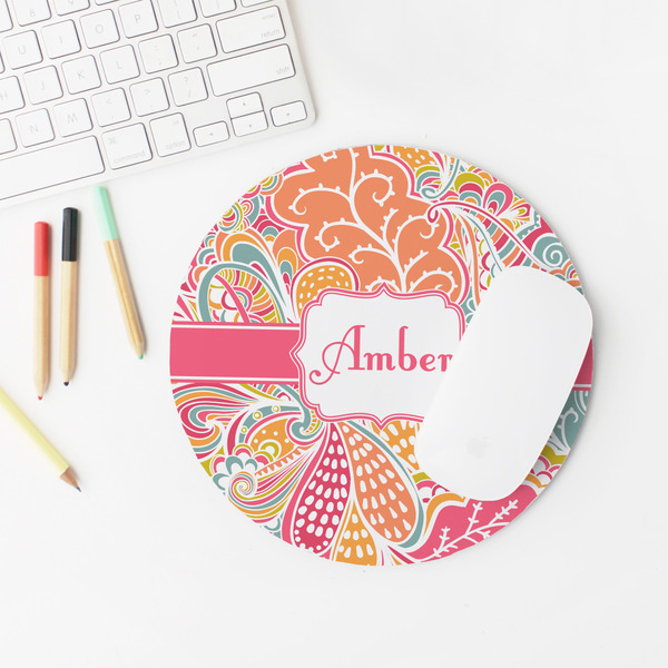Abstract Foliage Round Mousepad - LIFESTYLE 2