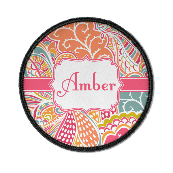 Custom Abstract Foliage Iron On Round Patch w/ Name or Text