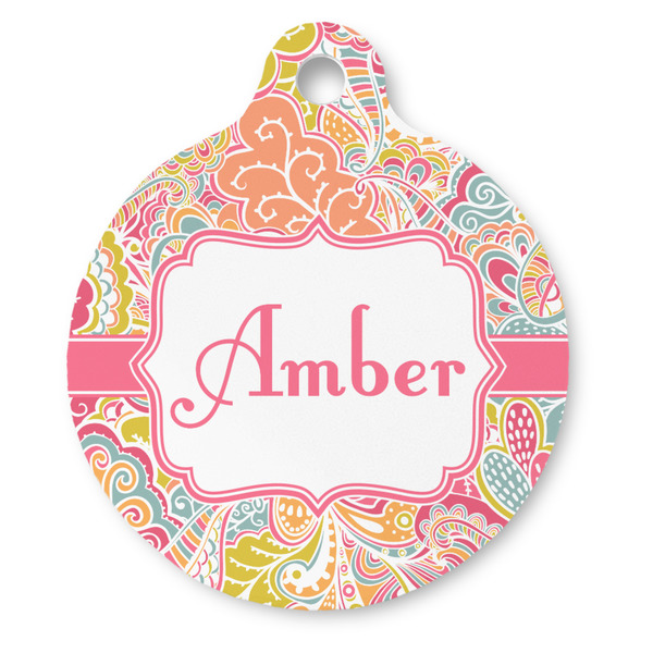 Custom Abstract Foliage Round Pet ID Tag - Large (Personalized)