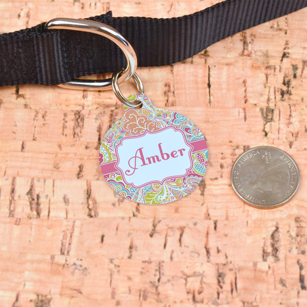 Abstract Foliage Round Pet ID Tag - Large - In Context