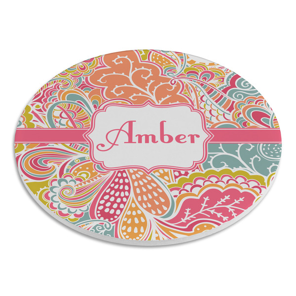 Abstract Foliage Round Stone Trivet - Angle View