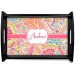Abstract Foliage Black Wooden Tray - Small (Personalized)