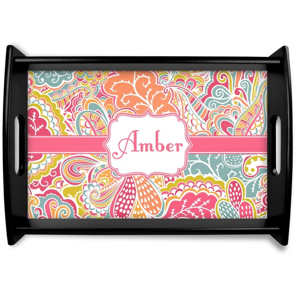 Custom Abstract Foliage Black Wooden Tray - Small (Personalized)