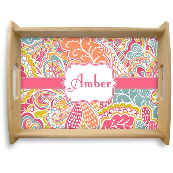 Custom Abstract Foliage Natural Wooden Tray - Large (Personalized)
