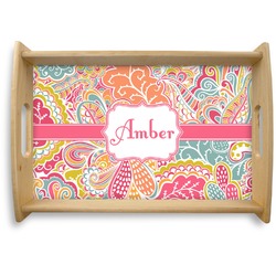 Abstract Foliage Natural Wooden Tray - Small (Personalized)