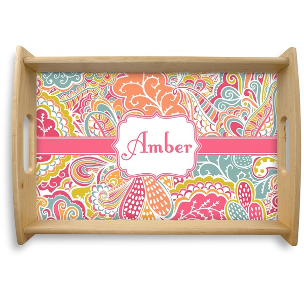 Custom Abstract Foliage Natural Wooden Tray - Small (Personalized)