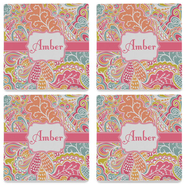 Abstract Foliage Set of 4 Sandstone Coasters - See All 4 View