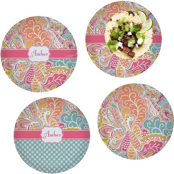 Custom Abstract Foliage Set of 4 Glass Lunch / Dinner Plate 10" (Personalized)