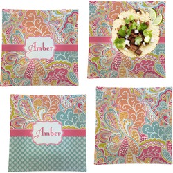 Abstract Foliage Set of 4 Glass Square Lunch / Dinner Plate 9.5" (Personalized)