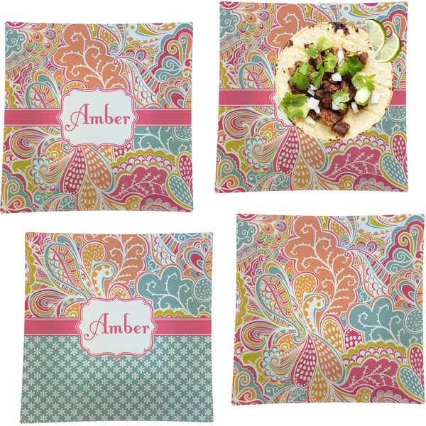 Abstract Foliage Set of Square Dinner Plates