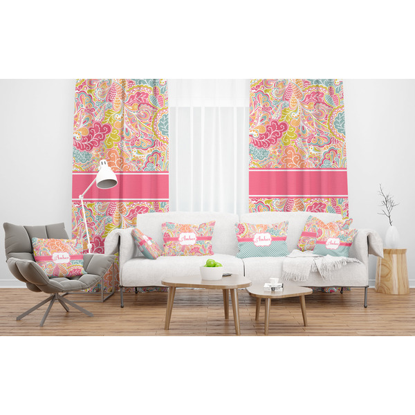 Abstract Foliage Sheer and Custom Curtains in Room with Matching Pillows