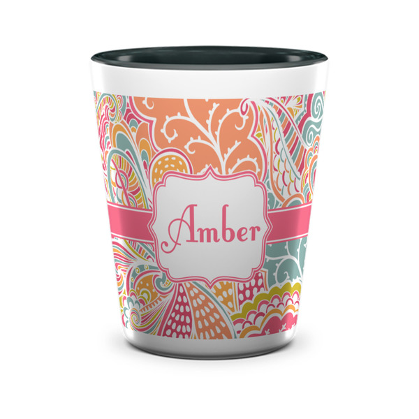 Custom Abstract Foliage Ceramic Shot Glass - 1.5 oz - Two Tone - Set of 4 (Personalized)