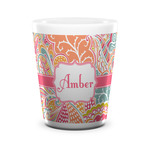 Abstract Foliage Ceramic Shot Glass - 1.5 oz - White - Set of 4 (Personalized)