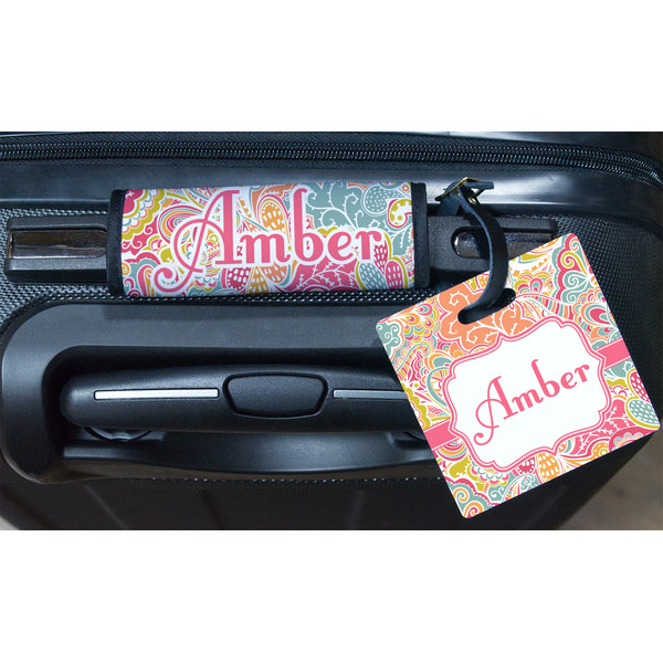 Abstract Foliage Square Luggage Tag & Handle Wrap - In Context