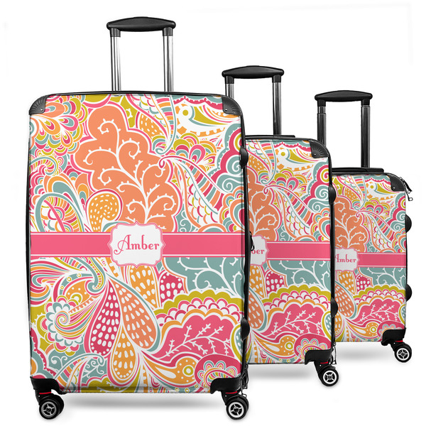 Custom Abstract Foliage 3 Piece Luggage Set - 20" Carry On, 24" Medium Checked, 28" Large Checked (Personalized)