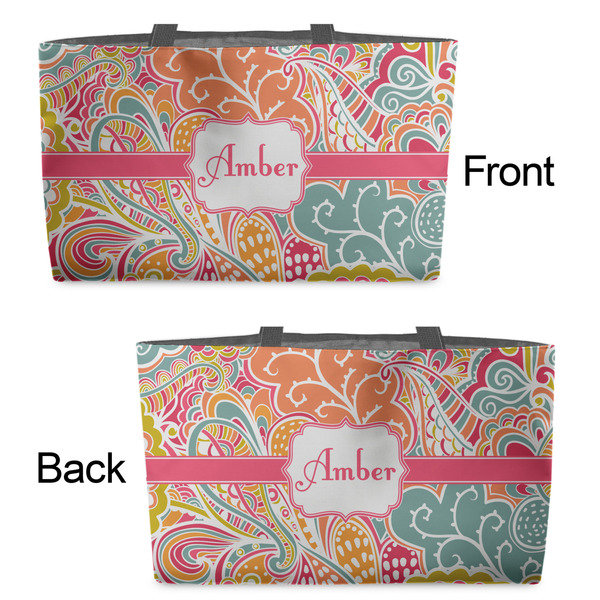 Abstract Foliage Tote w/Black Handles - Front & Back Views