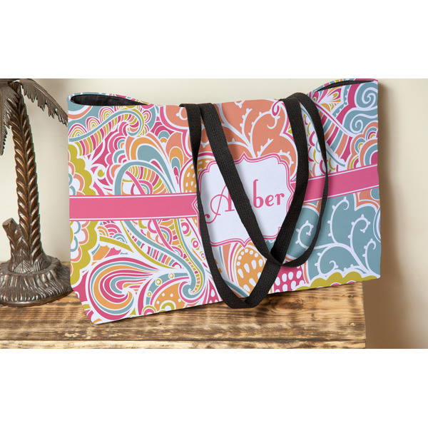 Abstract Foliage Tote w/Black Handles - Lifestyle View