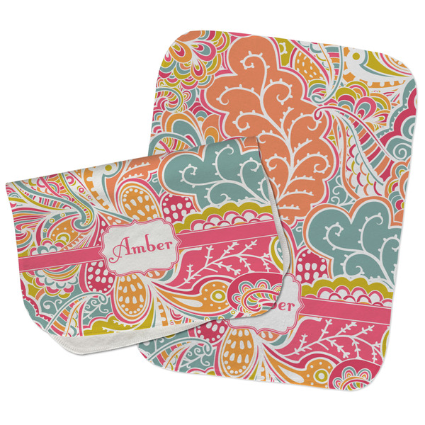 Abstract Foliage Two Rectangle Burp Cloths - Open & Folded