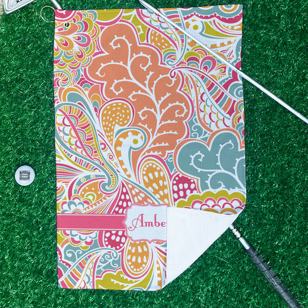 Abstract Foliage Waffle Weave Golf Towel - In Context