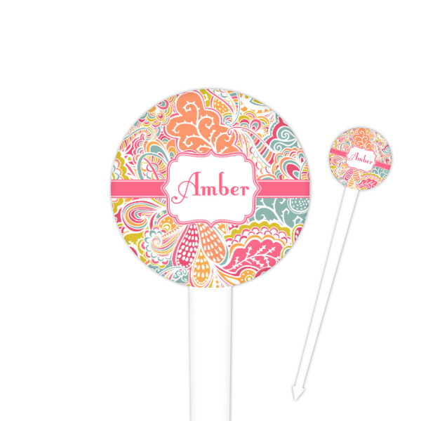 Custom Abstract Foliage 4" Round Plastic Food Picks - White - Single Sided (Personalized)