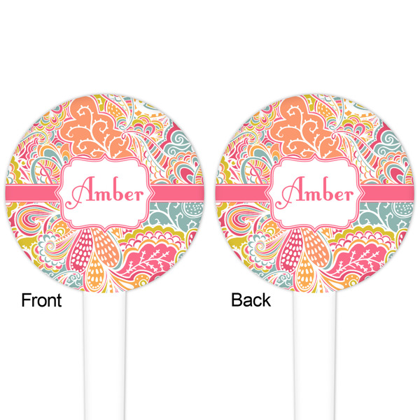 Abstract Foliage White Plastic 4" Food Pick - Round - Double Sided - Front & Back