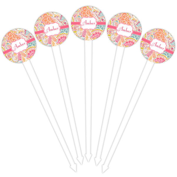 Abstract Foliage White Plastic 4" Food Pick - Round - Fan View