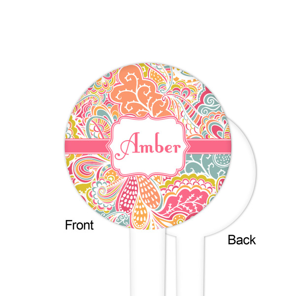 Abstract Foliage White Plastic 4" Food Pick - Round - Single Sided - Front & Back