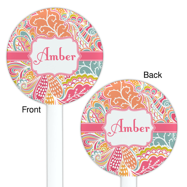 Abstract Foliage White Plastic 5.5" Stir Stick - Double Sided - Round - Front & Back