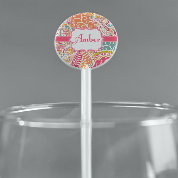 Abstract Foliage White Plastic 5.5" Stir Stick - Round - Main