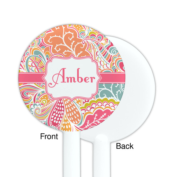 Abstract Foliage White Plastic 5.5" Stir Stick - Single Sided - Round - Front & Back
