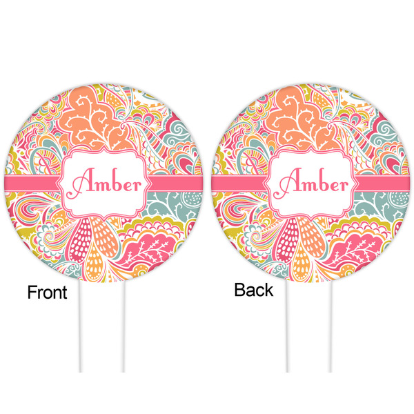 Abstract Foliage White Plastic 6" Food Pick - Round - Double Sided - Front & Back