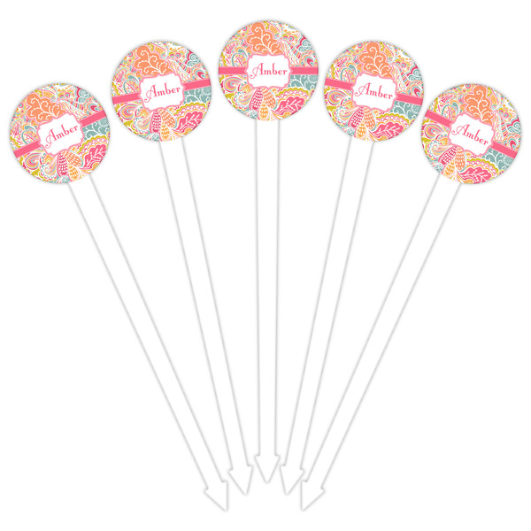 Abstract Foliage White Plastic 6" Food Pick - Round - Fan View