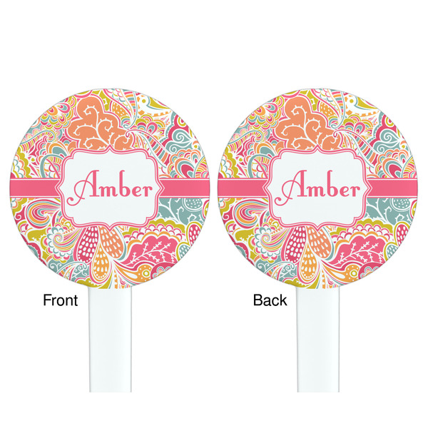 Abstract Foliage White Plastic 7" Stir Stick - Double Sided - Round - Front & Back