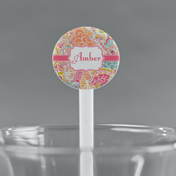 Abstract Foliage White Plastic 7" Stir Stick - Round - Main